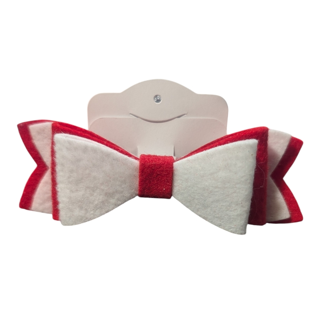 Red & White Felt Hair Bow Clip